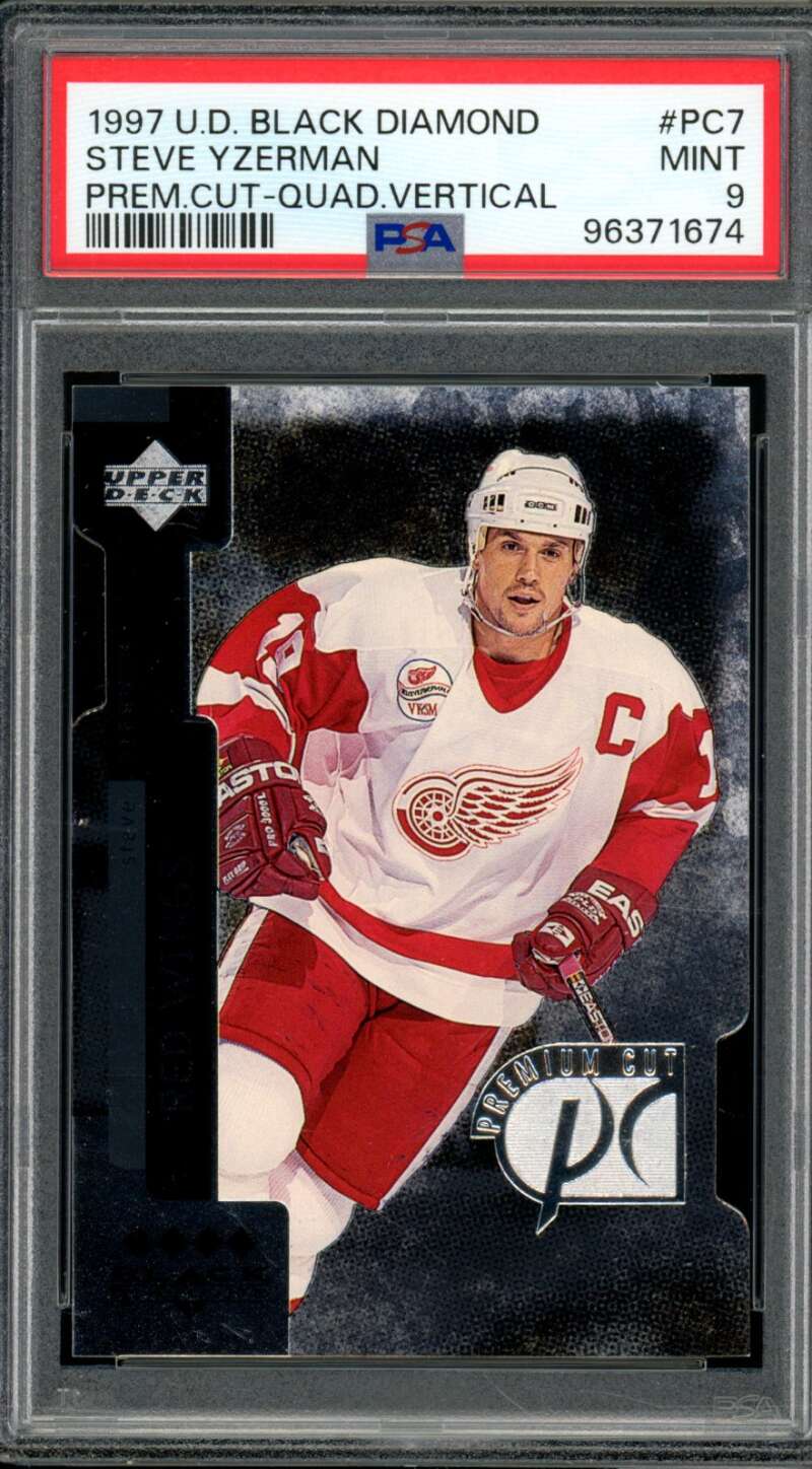 Steve Yzerman Card 1997-98 U.D. Black Diamond Quad Vertical (pop 2) #PC7 PSA 9 Image 1