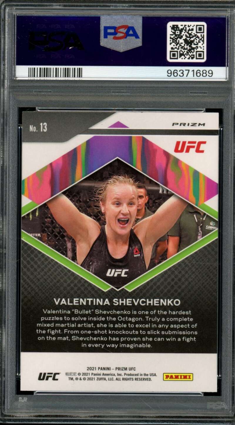 Valentina Shevchenko Card 2021 Prizm UFC Fearless Green Prizm (pop 1) #13 PSA 10 Image 2