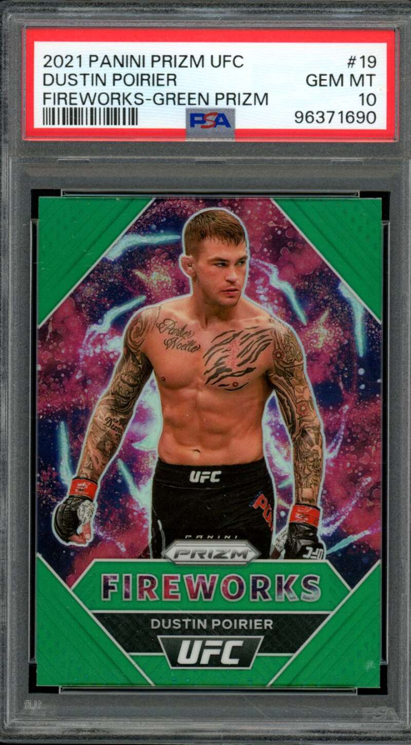 Dustin Poirier Card 2021 Prizm UFC Fireworks Green Prizm (pop 1) #19 PSA 10 Image 1