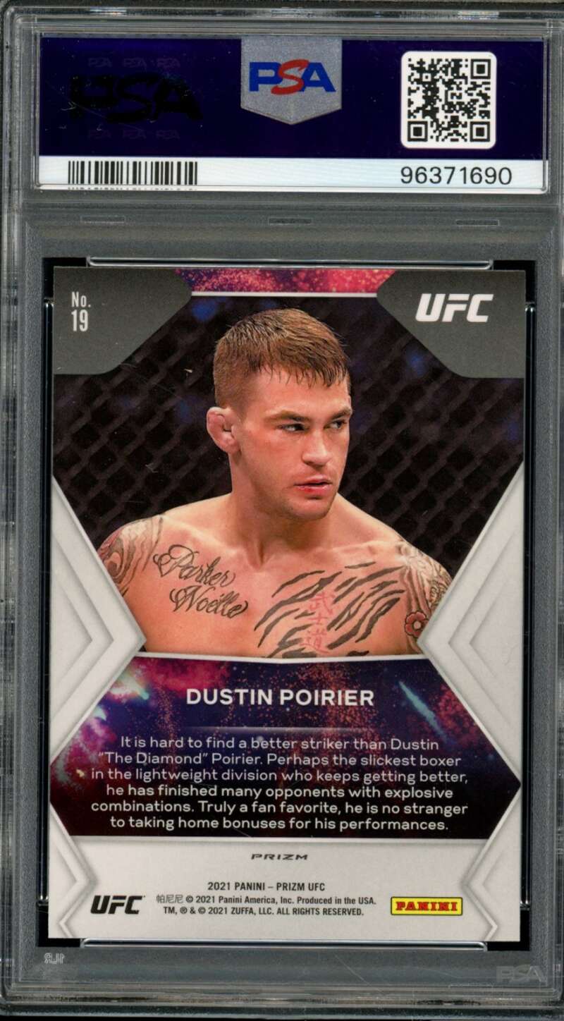 Dustin Poirier Card 2021 Prizm UFC Fireworks Green Prizm (pop 1) #19 PSA 10 Image 2