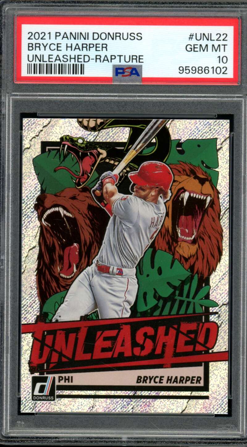 Bryce Harper Card 2021 Panini Donruss Unleashed Rapture (pop 3) #Unl22 PSA 10 Image 1