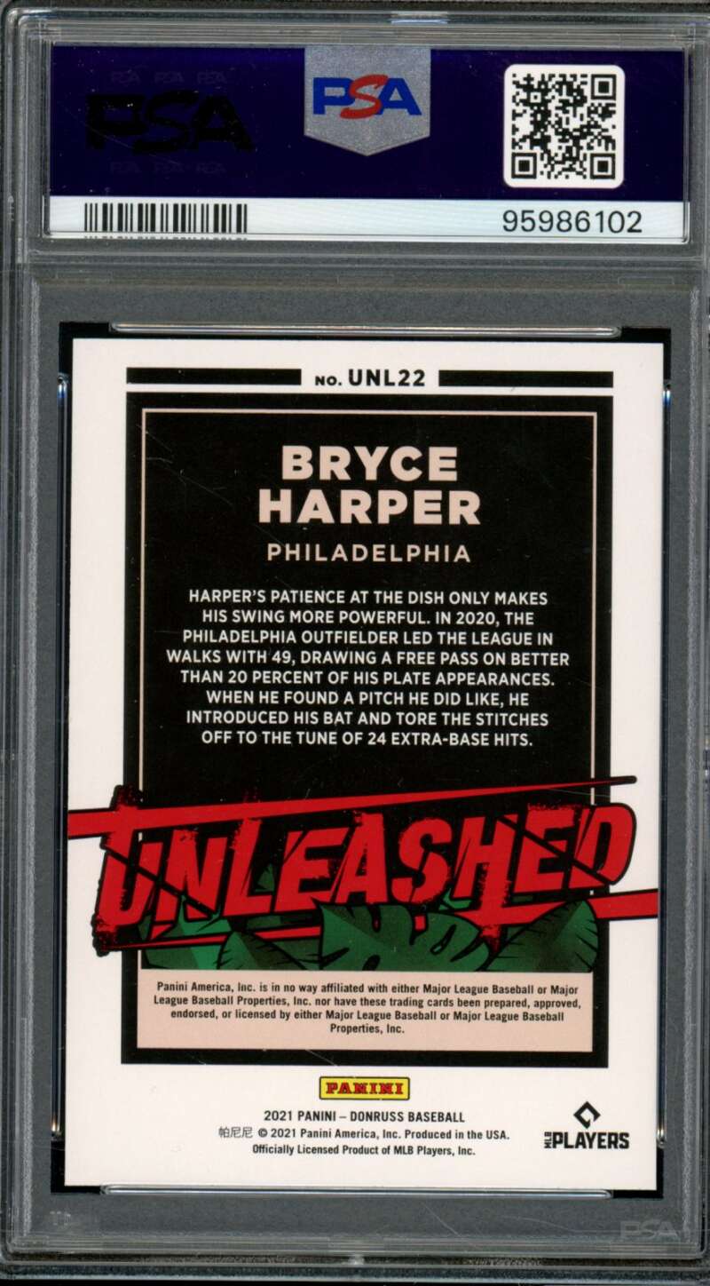 Bryce Harper Card 2021 Panini Donruss Unleashed Rapture (pop 3) #Unl22 PSA 10 Image 2