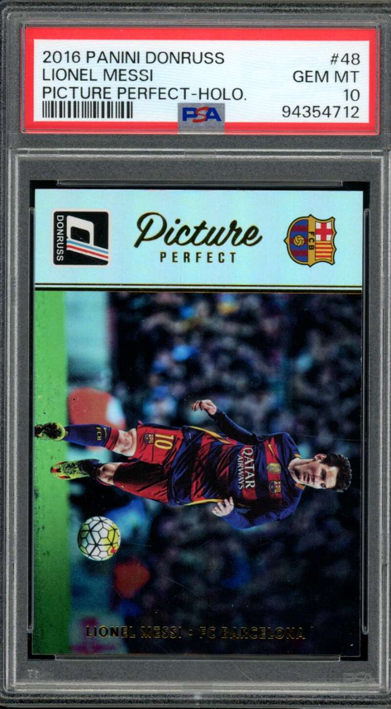 Lionel Messi Card 2016 Panini Donruss Picture Perfect Holo #48 PSA 10 Image 1