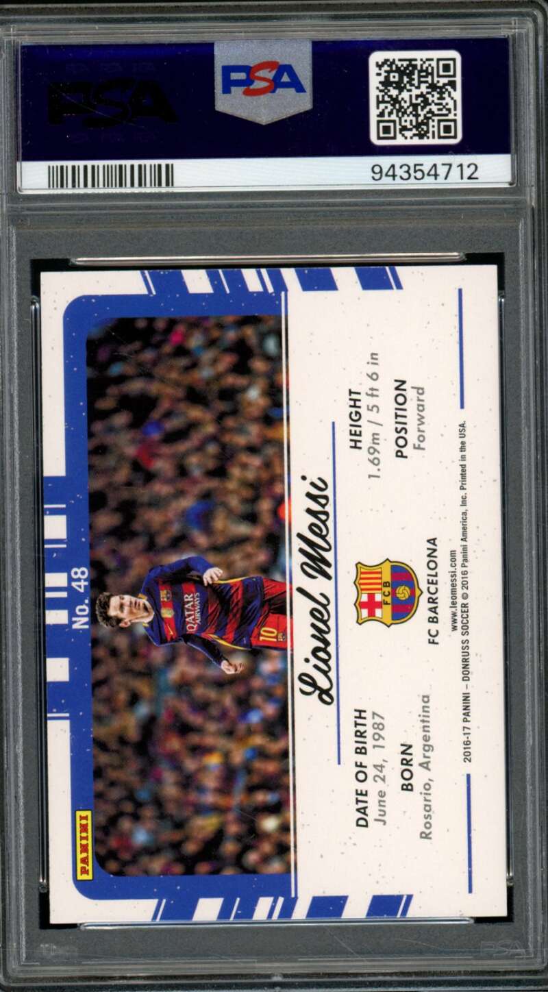 Lionel Messi Card 2016 Panini Donruss Picture Perfect Holo #48 PSA 10 Image 2