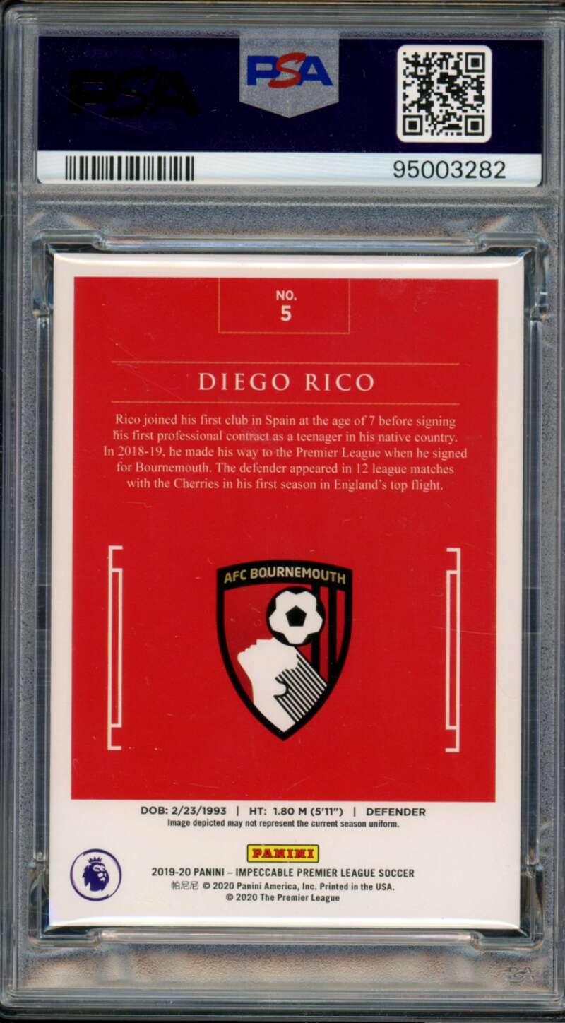 Diego Rico Rookie 2019 Panini Impeccable Premier League Emerad (2/5) #5 PSA 10 Image 2