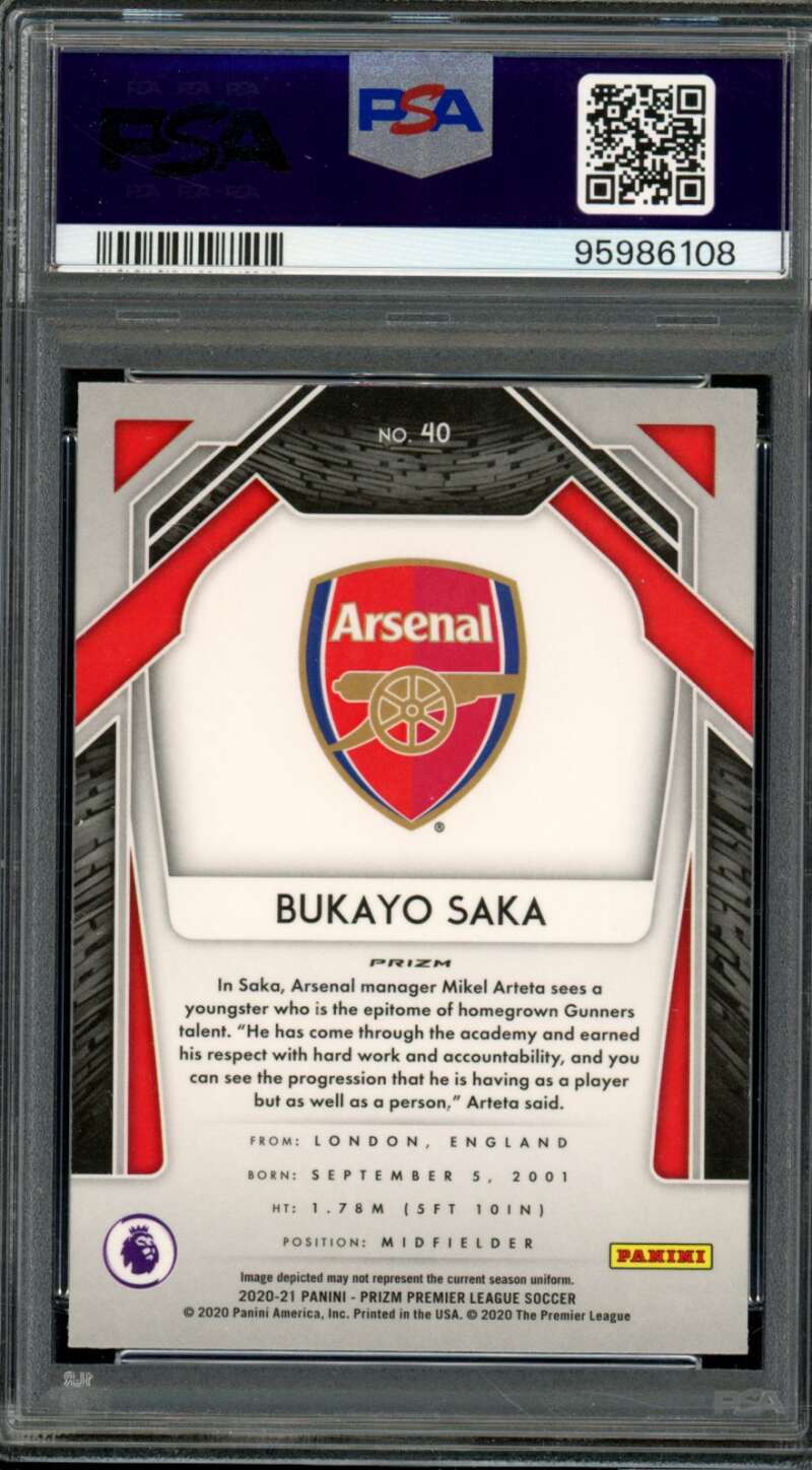 Bukayo Saka 2020-21 Panini Prizm Blue/Yellow/Green Choice (pop 8) #40 PSA 10 Image 2