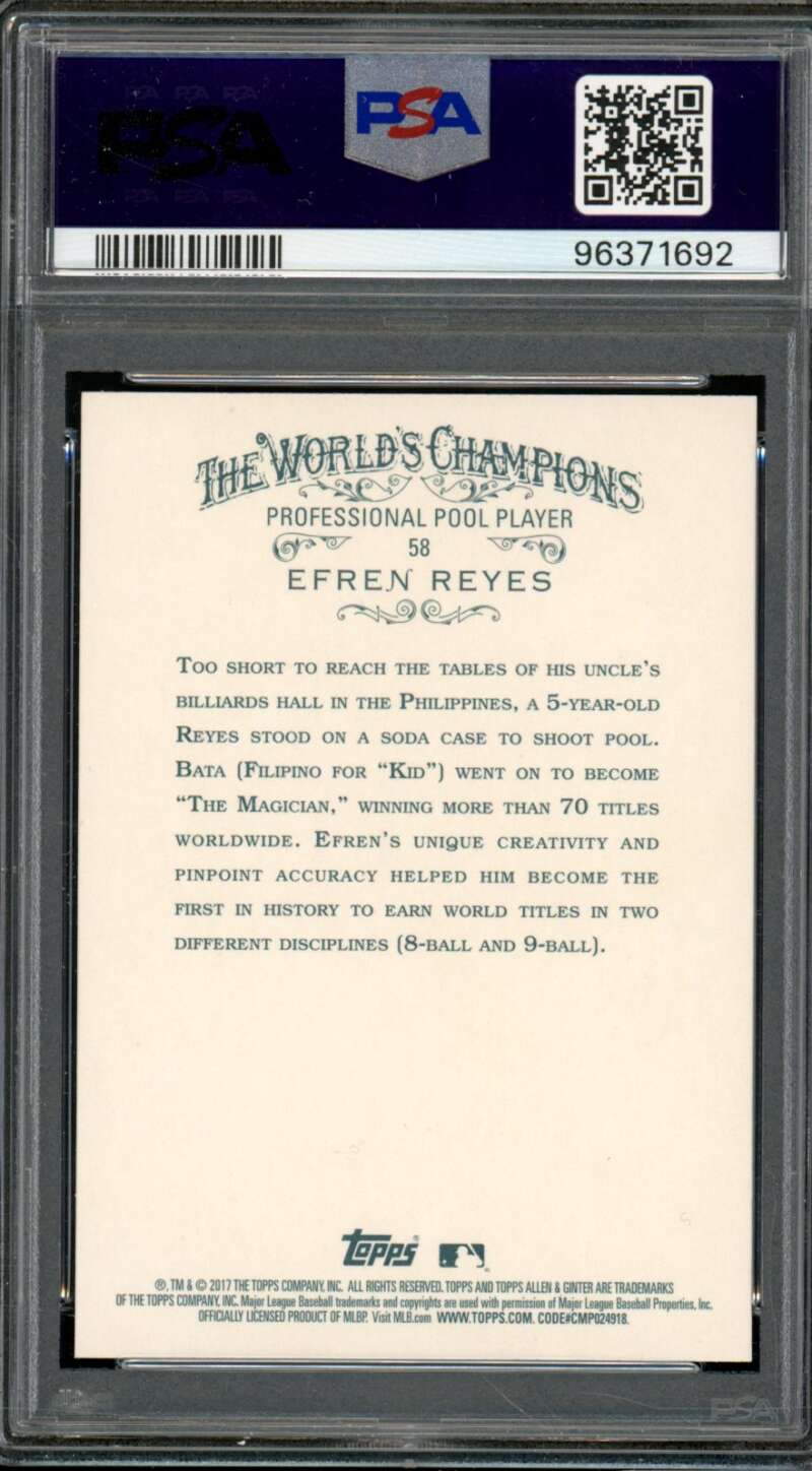 Efren Reyes Rookie Card 2017 Topps Allen Ginter Billiards #58 PSA 10 Image 2