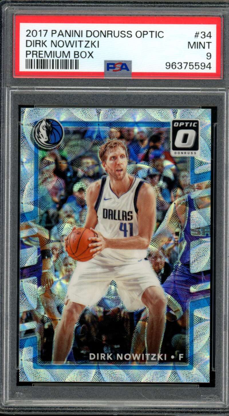 Dirk Nowitzki Card 2017-18 Panini Donruss Optic Premium Box (pop 3) #34 PSA 9 Image 1