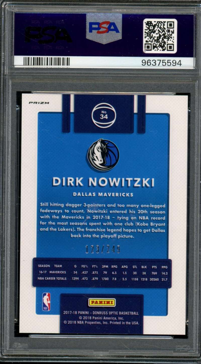 Dirk Nowitzki Card 2017-18 Panini Donruss Optic Premium Box (pop 3) #34 PSA 9 Image 2