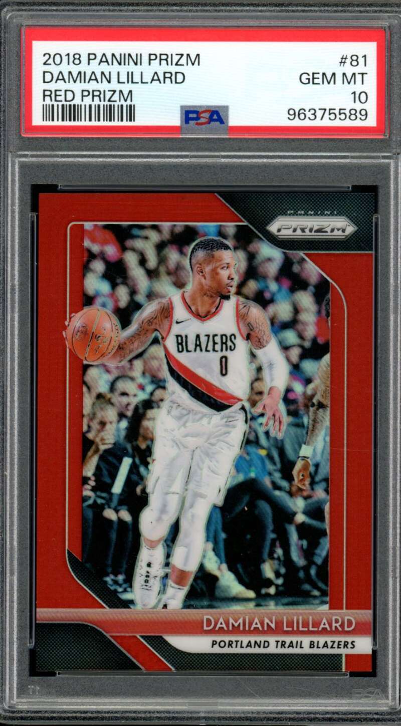 Damian Lillard Card 2018-19 Panini Prizm Red Prizm #81 PSA 10 Image 1