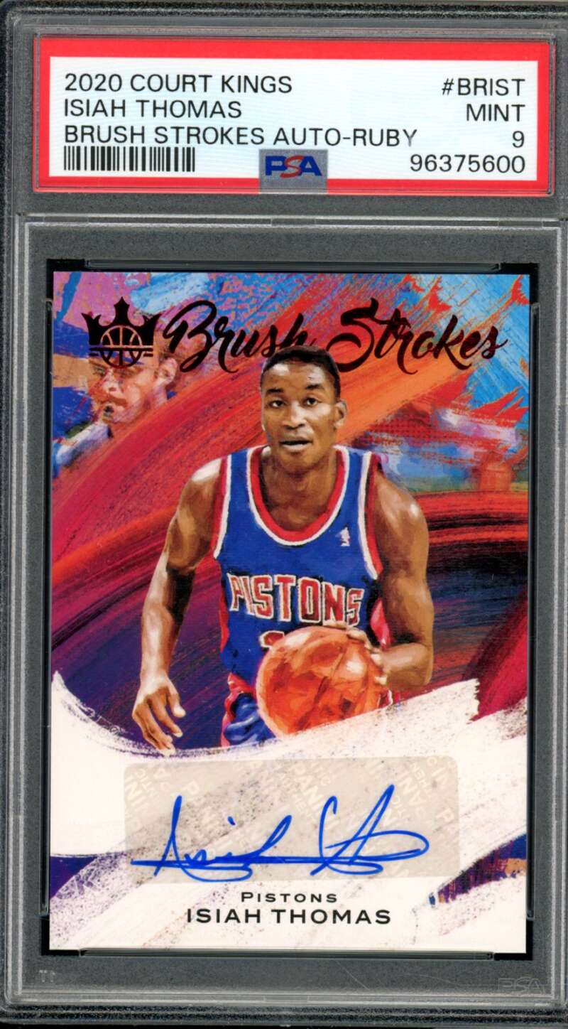 Isiah Thomas 2020-21 Court Kings Brush Strokes Auto Ruby (pop 1) #Brist PSA 9 Image 1