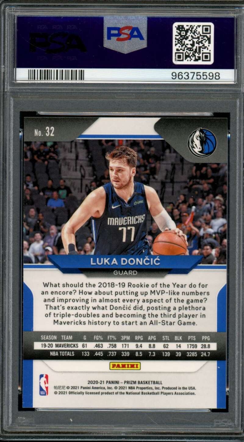 Luka Doncic Card 2020-21 Panini Prizm #32 PSA 10 Image 2