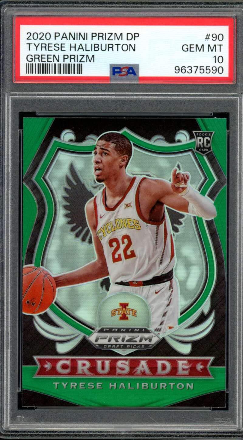 Tyrese Haliburton Rookie Card 2020-21 Panini Prizm DP Green Prizm #90 PSA 10 Image 1