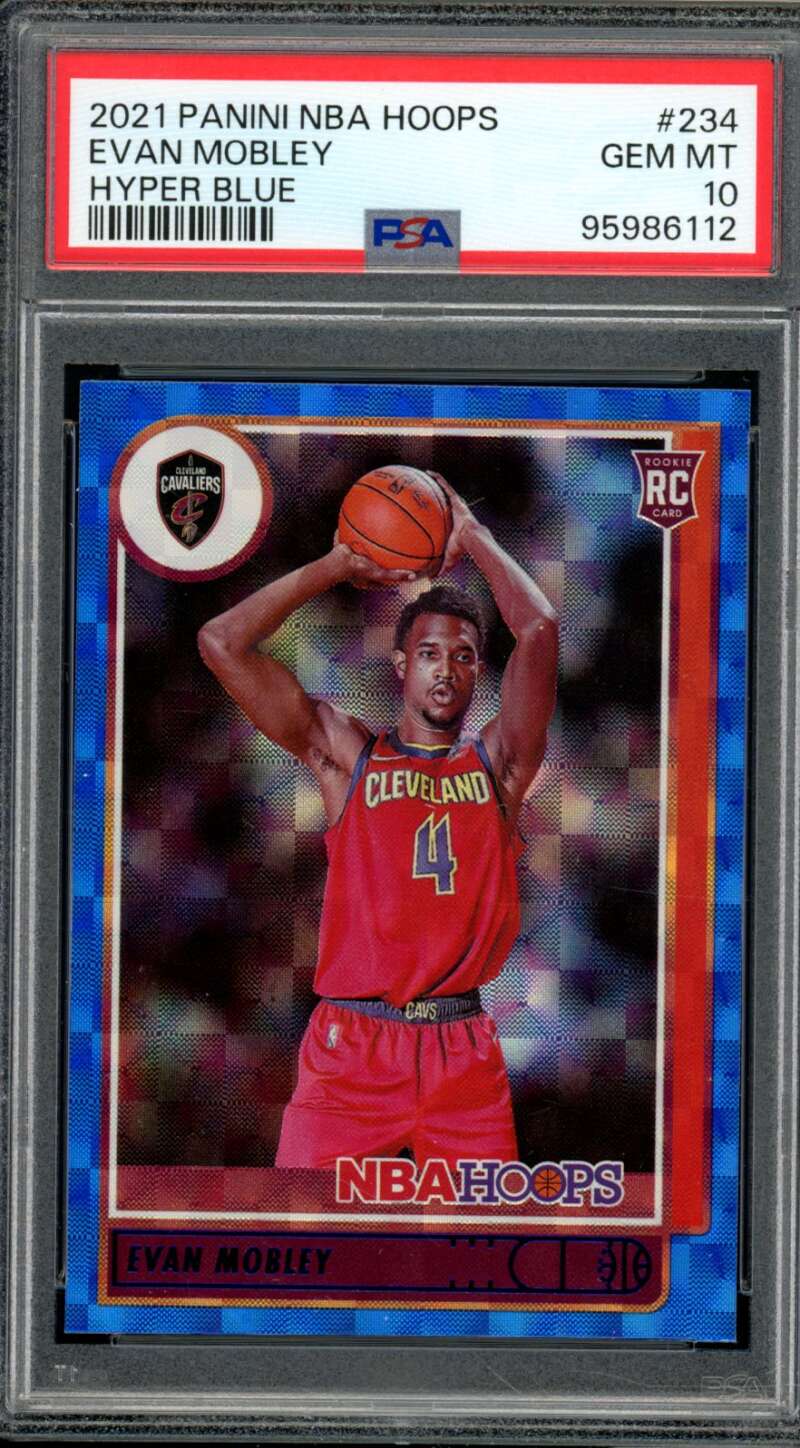 Evan Mobley Rookie Card 2021-22 Panini NBA Hoops Hyper Blue (pop 7) #234 PSA 10 Image 1