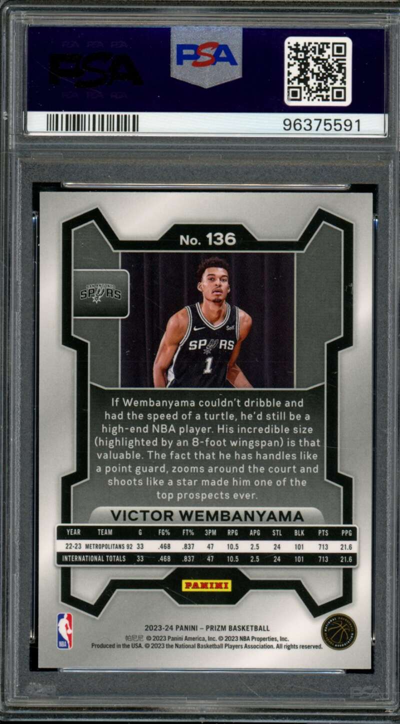 Victor Wembanyama Rookie Card 2023-24 Prizm #136 PSA 9 Image 2