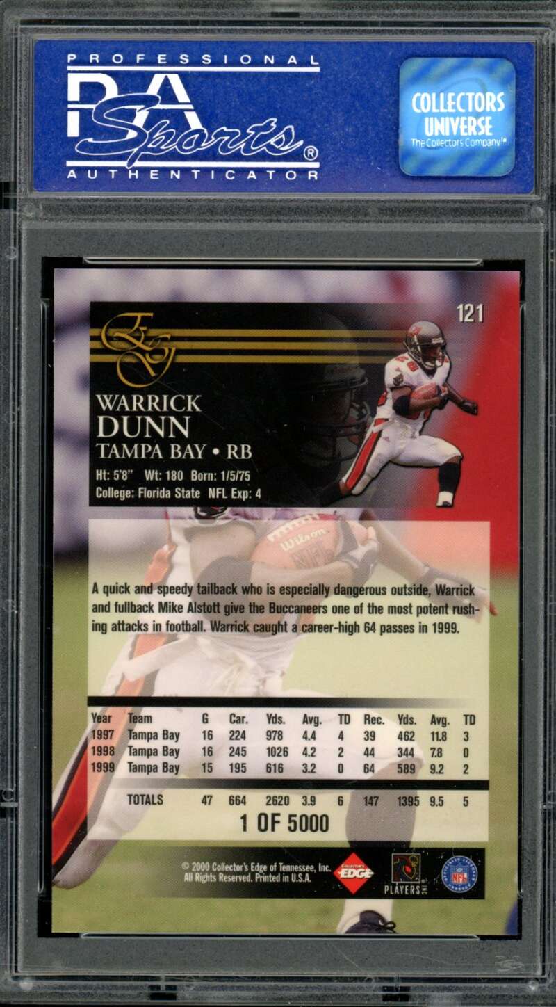 Warrick Dunn Card 2000 Coll. Edge Graded Uncirculated #121 PSA 10 Image 2