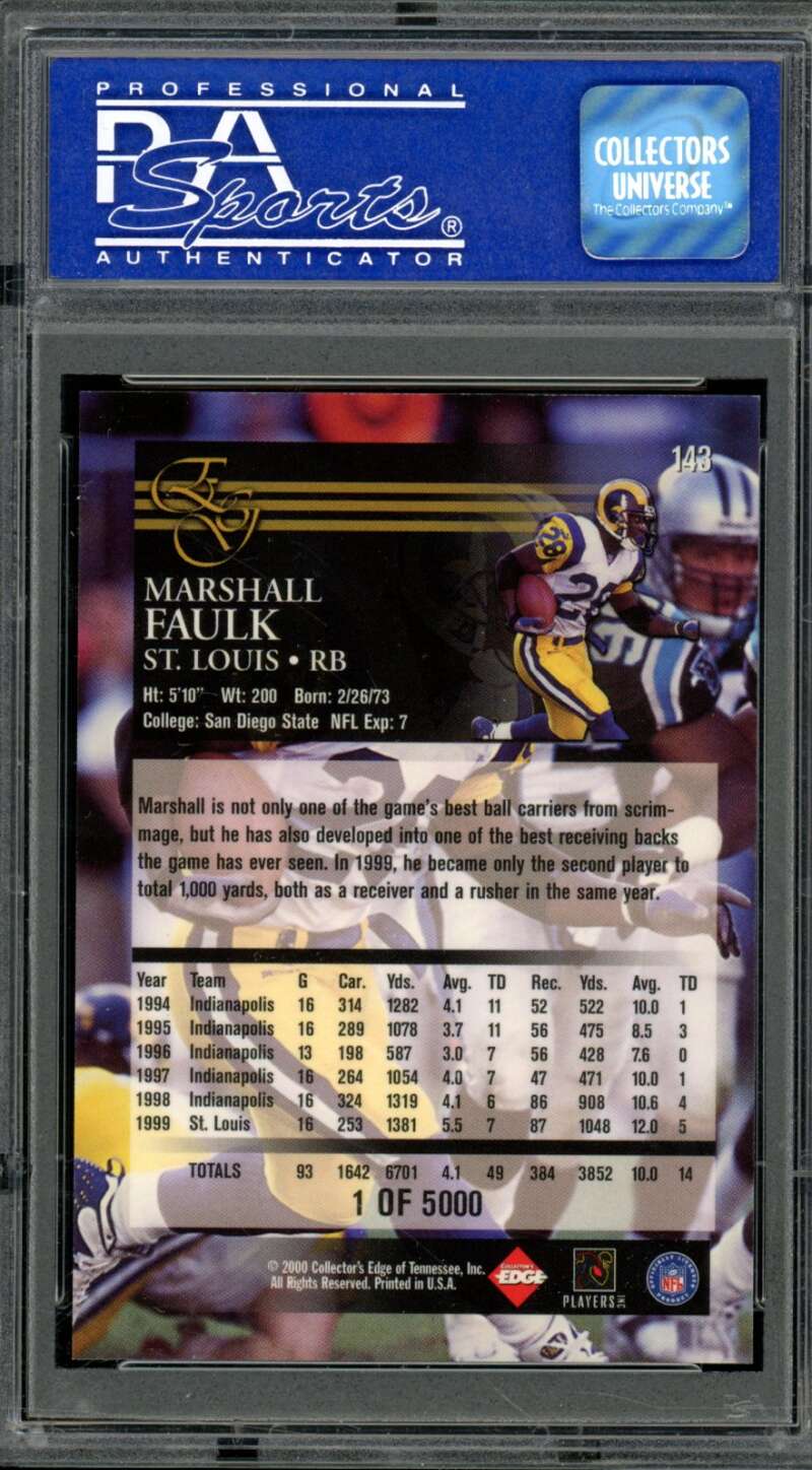 Marshall Faulk Card 2000 Coll. Edge Graded Uncirculated #143 PSA 9 Image 2