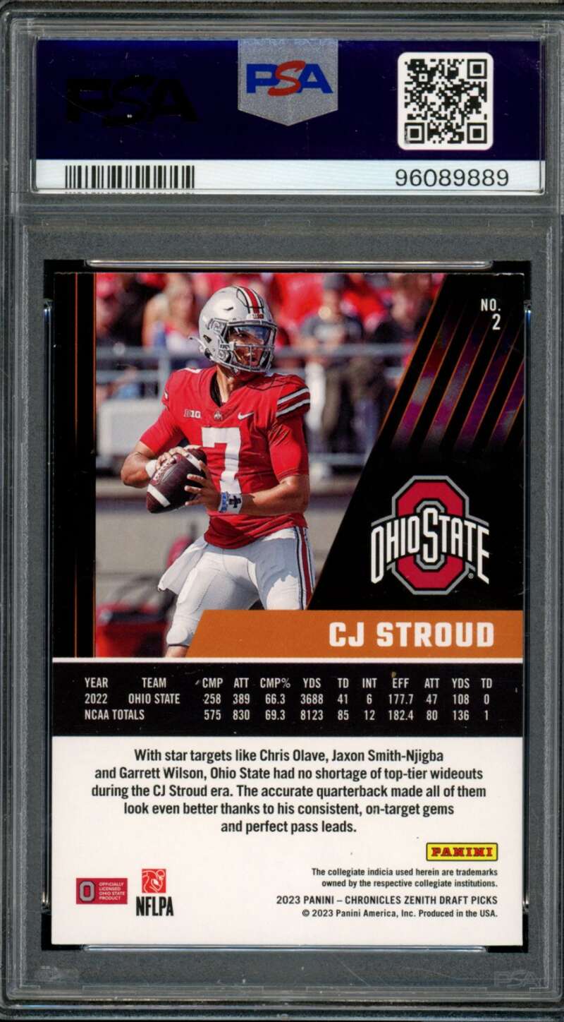 C.J. Stroud Rookie Card 2023 Chronicles DP Zenith #2 PSA 9 Image 2