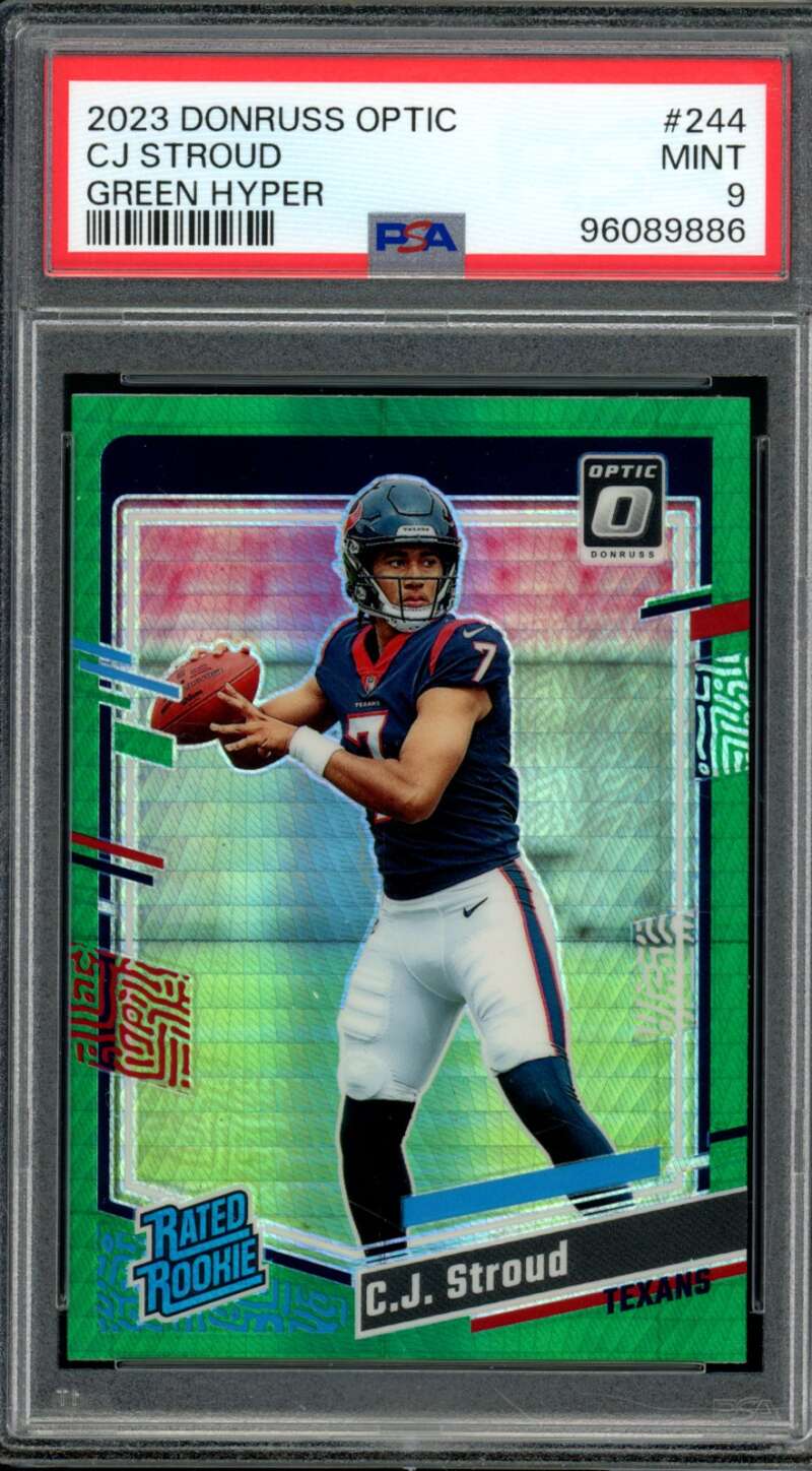 C.J. Stroud Rookie Card 2023 Donruss Optic Green Hyper #244 PSA 9 Image 1