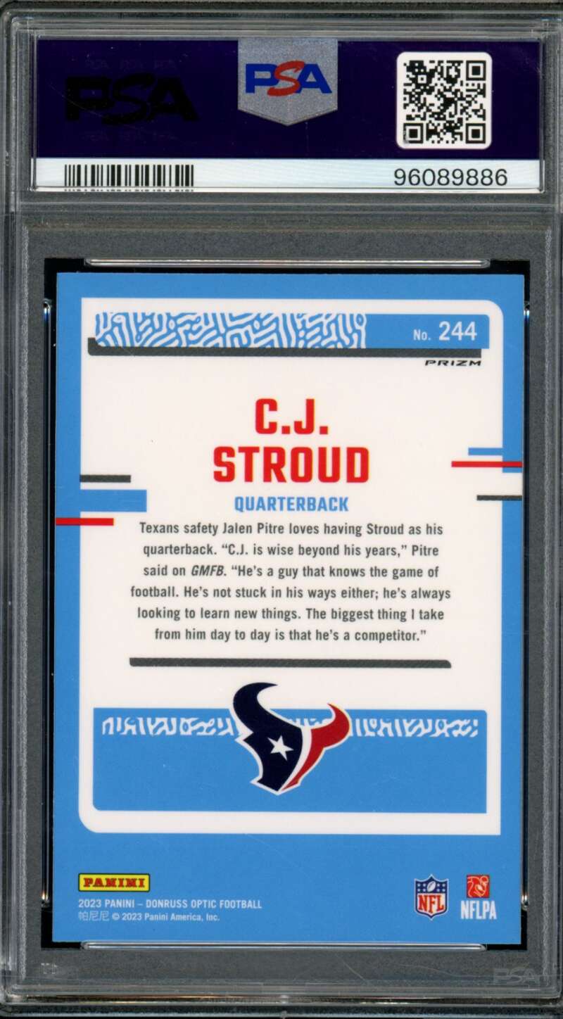 C.J. Stroud Rookie Card 2023 Donruss Optic Green Hyper #244 PSA 9 Image 2