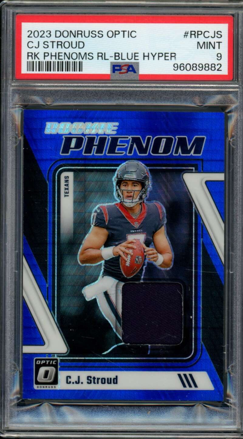 C.J. Stroud Rookie Card 2023 Donruss Optic Phenoms Blue Hyper #Rpcjs PSA 9 Image 1