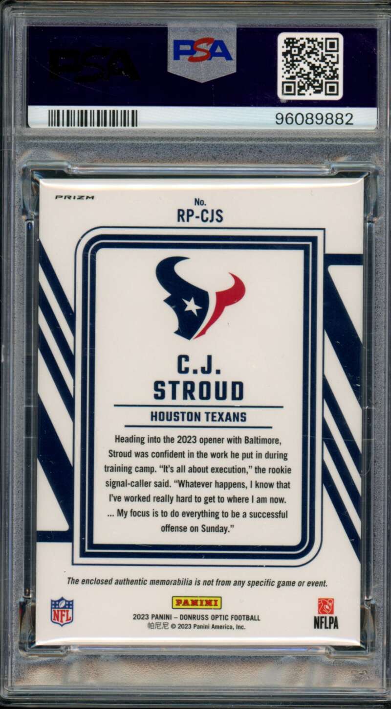 C.J. Stroud Rookie Card 2023 Donruss Optic Phenoms Blue Hyper #Rpcjs PSA 9 Image 2