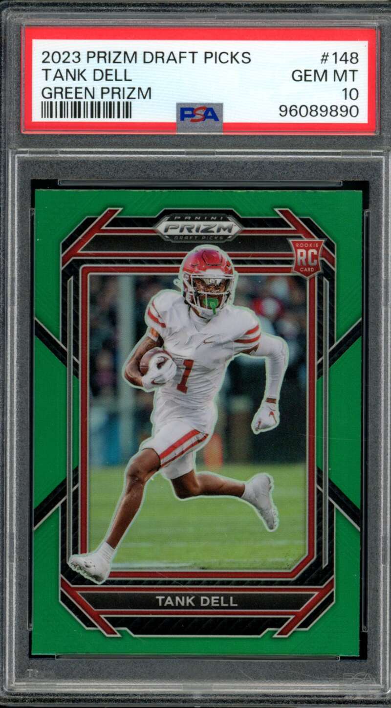 Tank Dell Rookie Card 2023 Prizm Draft Picks Green Prizm (pop 2) #148 PSA 10 Image 1