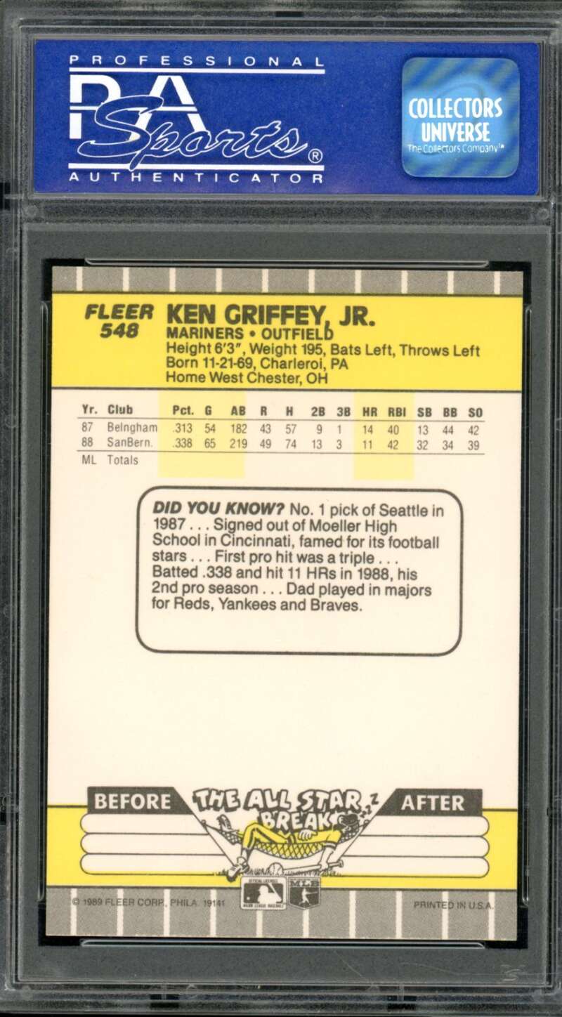 Ken Griffey Jr. Rookie Card 1989 Fleer #548 PSA 8 (light scratches on holder) Image 2