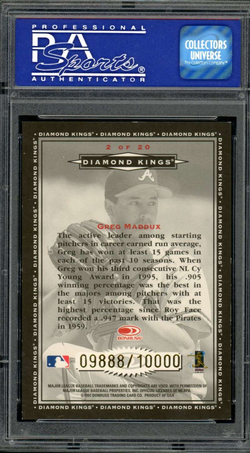 Greg Maddux Card 1998 Donruss Diamond Kings (pop 1) #2 PSA 8 Image 2