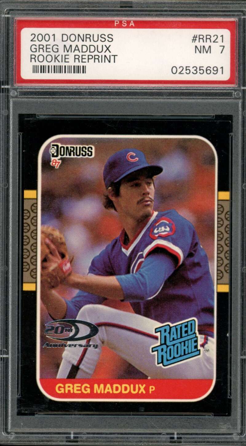 Greg Maddux Card 2001 Donruss Rookie Reprint #Rr21 PSA 7 Image 1