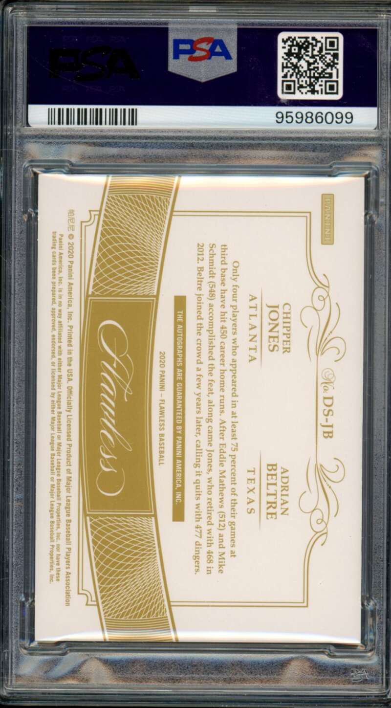 Adrian Beltre/Chipper Jones 2020 Flawless Dual Signatures (#d 2/3) #DS-JB PSA 9 Image 2