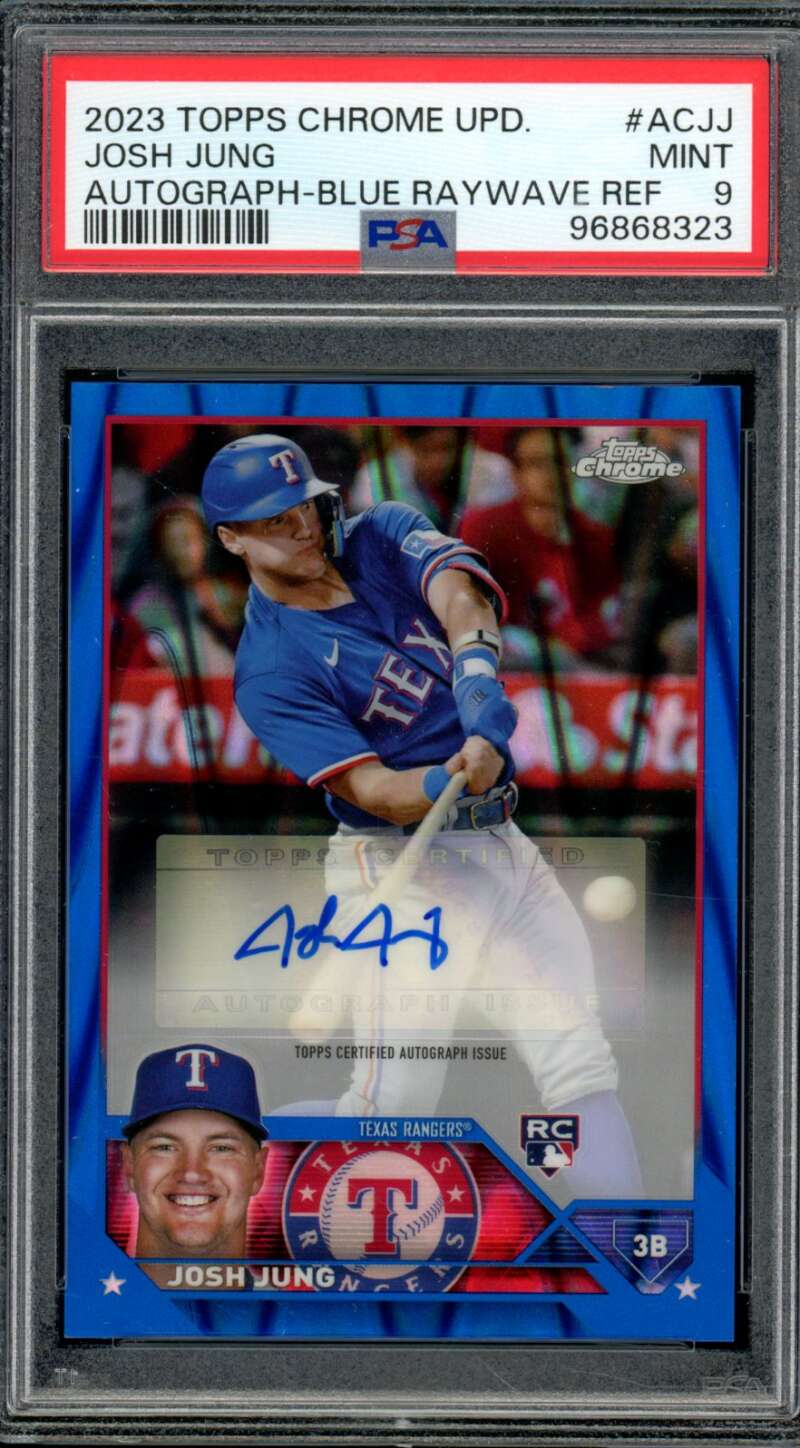 Josh Jung Rookie 2023 Topps Chrome Update Auto Blue Wave Refractor #ACJJ PSA 9 Image 1