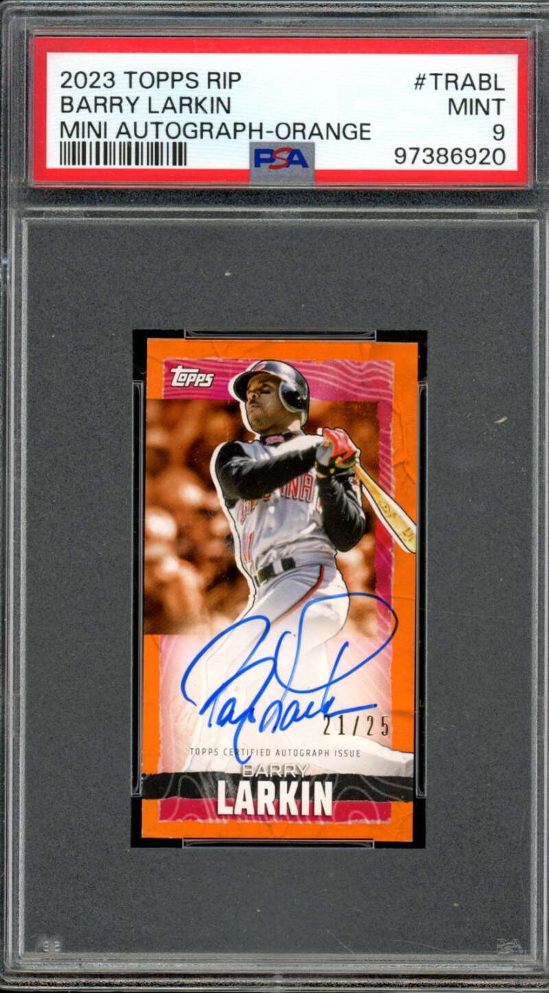 Barry Larkin 2023 Topps Rip Mini Autograph Orange (21/25) (pop 1) #Trabl PSA 9 Image 1