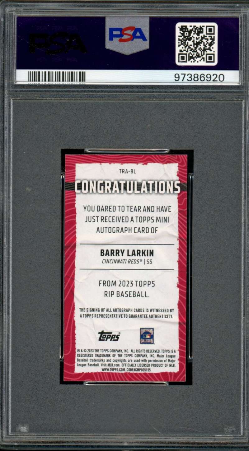 Barry Larkin 2023 Topps Rip Mini Autograph Orange (21/25) (pop 1) #Trabl PSA 9 Image 2