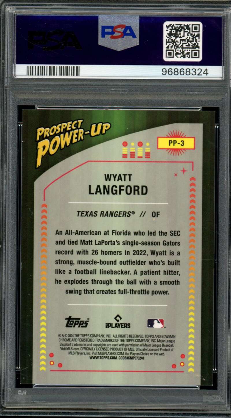 Wyatt Langford Card 2024 Bowman Prospect Power Up Gold (pop 2) #PP3 PSA 9 Image 2