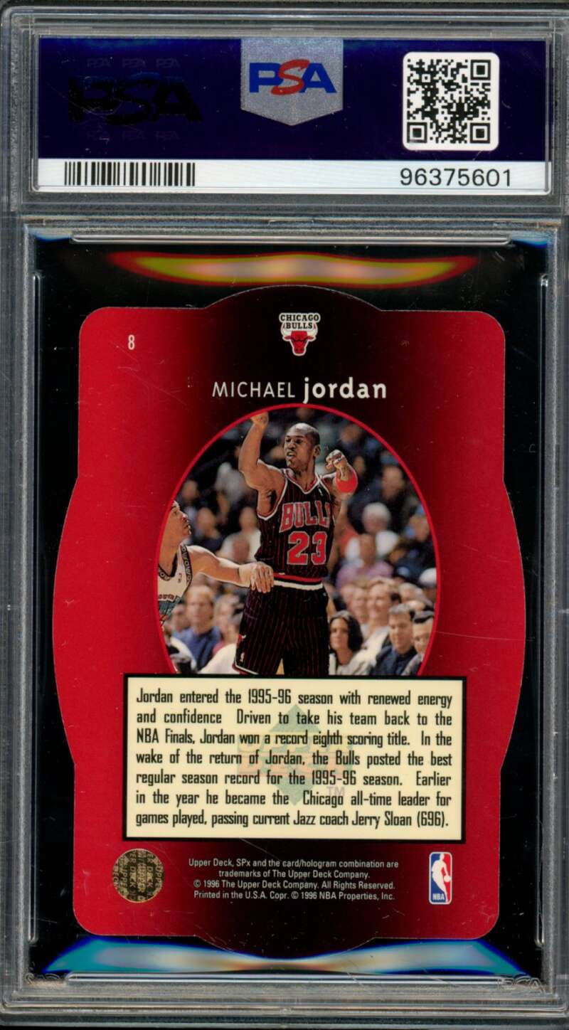 Michael Jordan Card 1996-97 SPx #8 PSA 9 Image 2