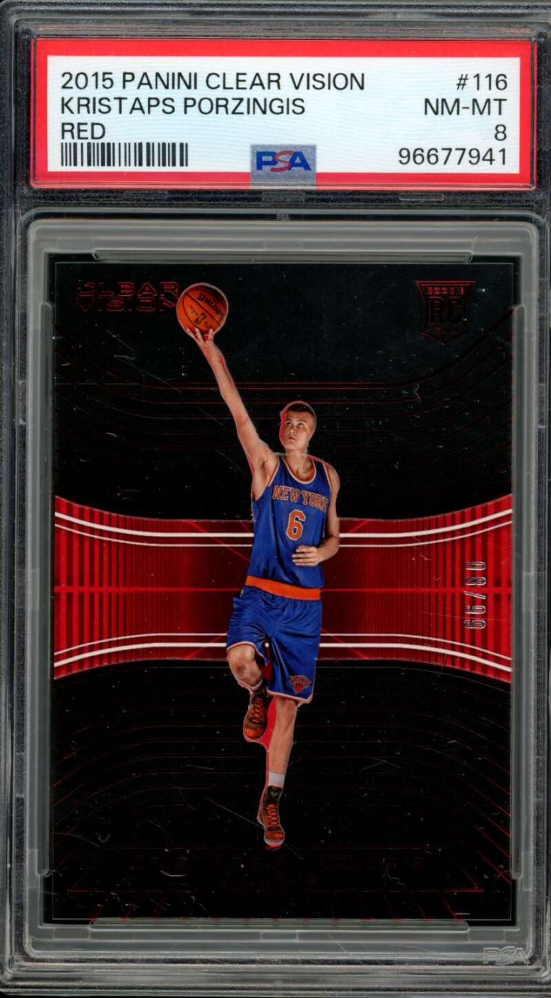 Kristaps Porzingis Rookie Card 2015-16 Panini Clear Vision Red #116 PSA 8 Image 1