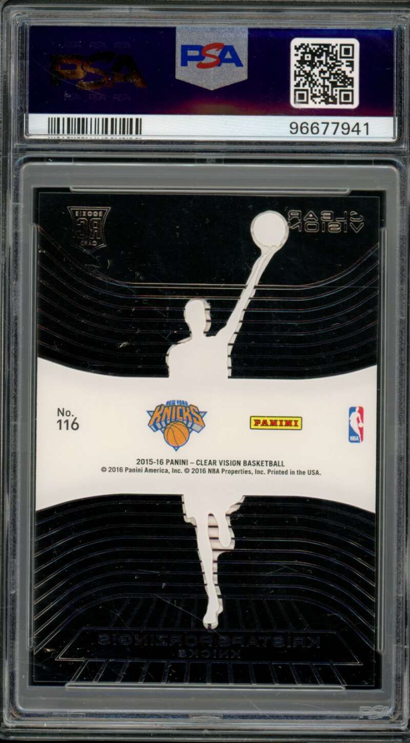 Kristaps Porzingis Rookie Card 2015-16 Panini Clear Vision Red #116 PSA 8 Image 2