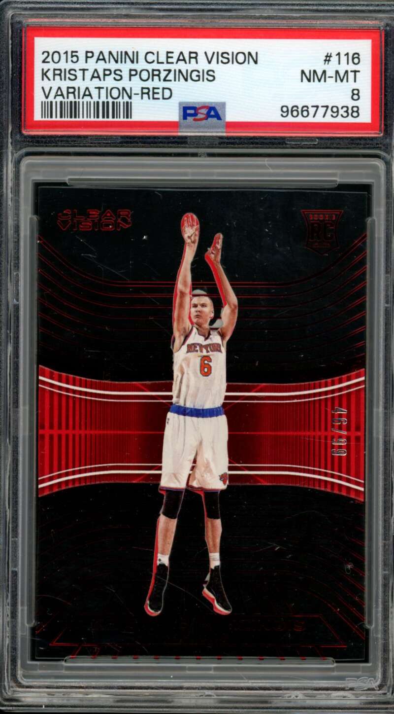 Kristaps Porzingis Rookie 2015-16 Panini Clear Vision Variation Red #116 PSA 8 Image 1