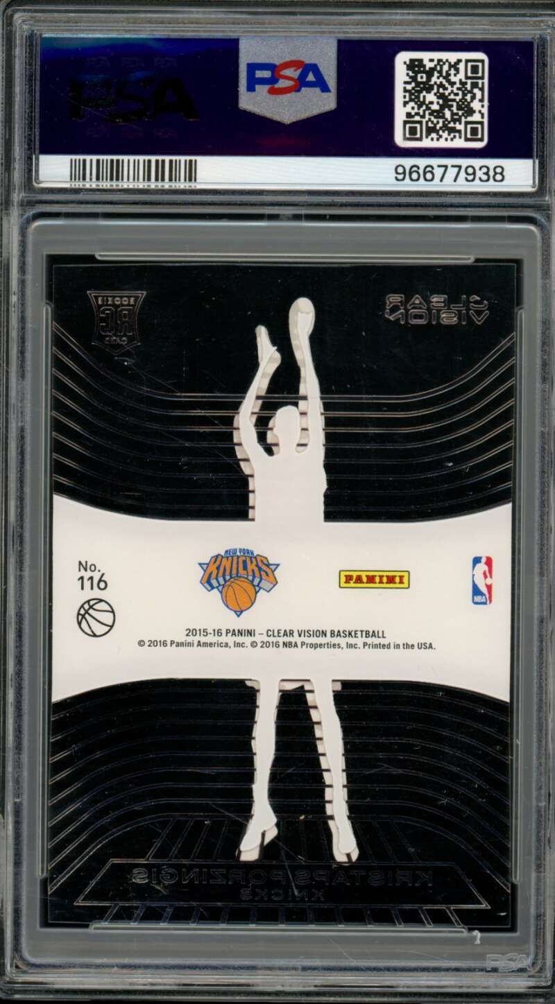 Kristaps Porzingis Rookie 2015-16 Panini Clear Vision Variation Red #116 PSA 8 Image 2