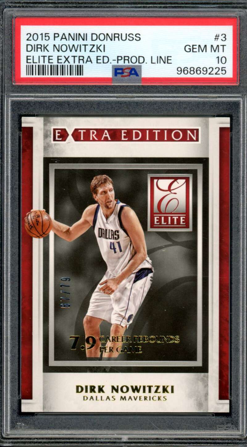 Dirk Nowitzki Card 2015-16 Donruss Elite Extra Production Line (pop 1) #3 PSA 10 Image 1