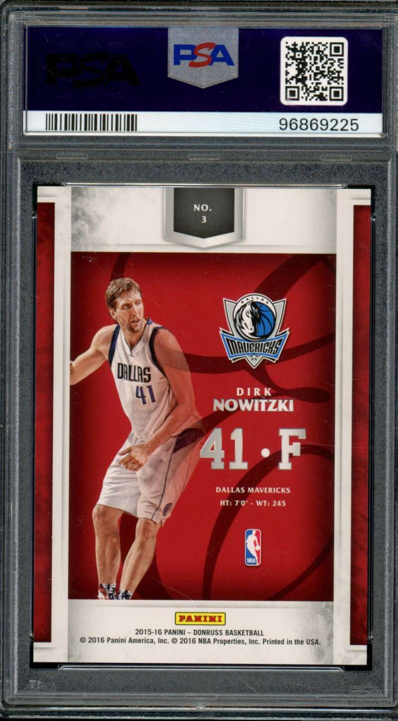 Dirk Nowitzki Card 2015-16 Donruss Elite Extra Production Line (pop 1) #3 PSA 10 Image 2