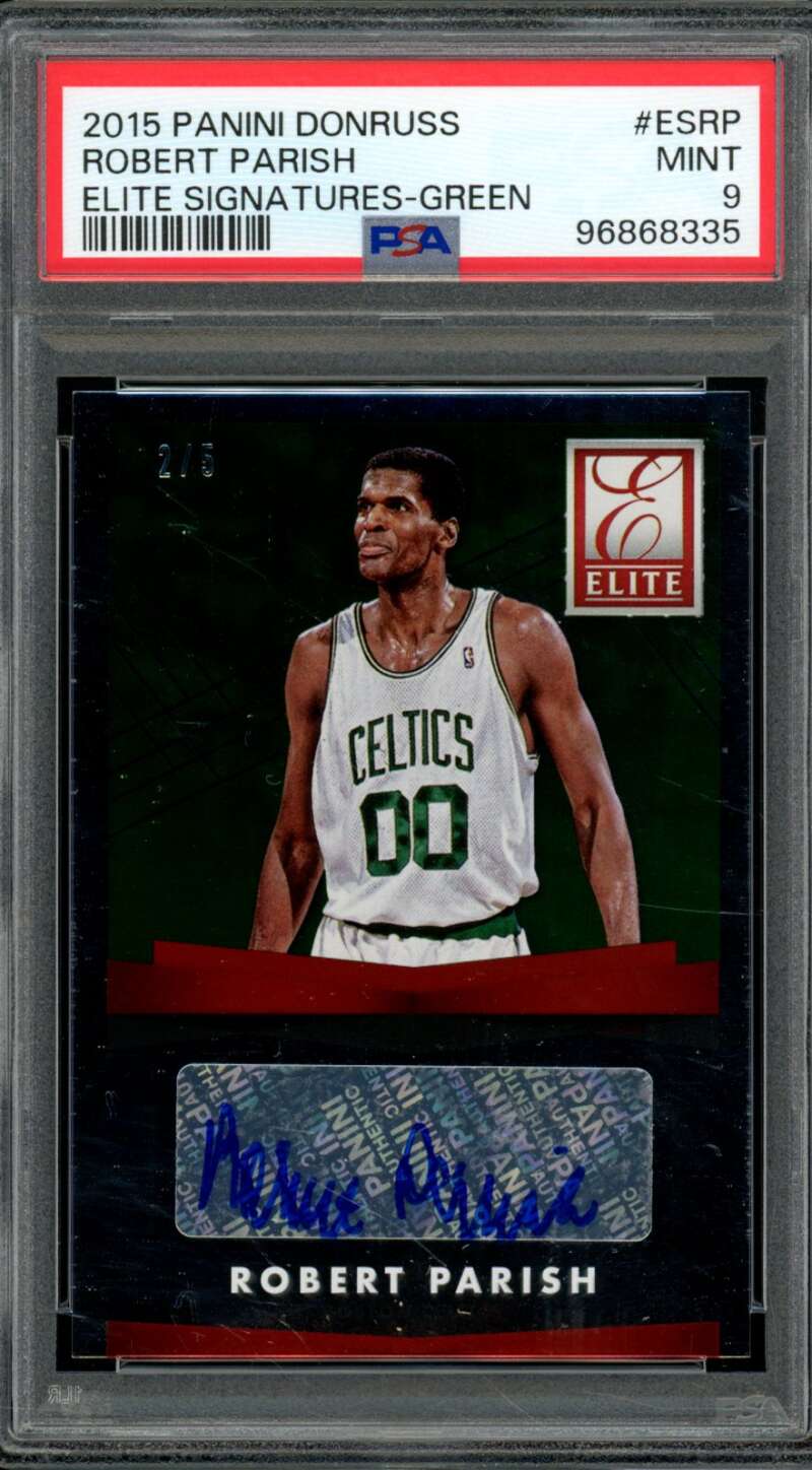 Robert Parish 2015-16 Panini Donruss Elite Signatures Green (#d 2/5) #ESRP PSA 9 Image 1