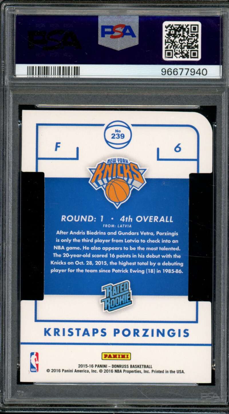 Kristaps Porzingis Rookie 2015-16 Donruss Inspiration Die-Cut (pop 3) #239 PSA 9 Image 2