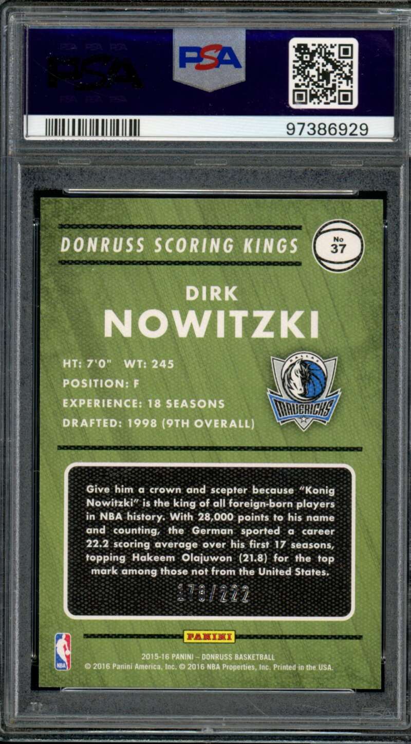 Dirk Nowitzki 2015-16 Panini Donruss Scoring Kings Statline (pop 1) #37 PSA 10 Image 2