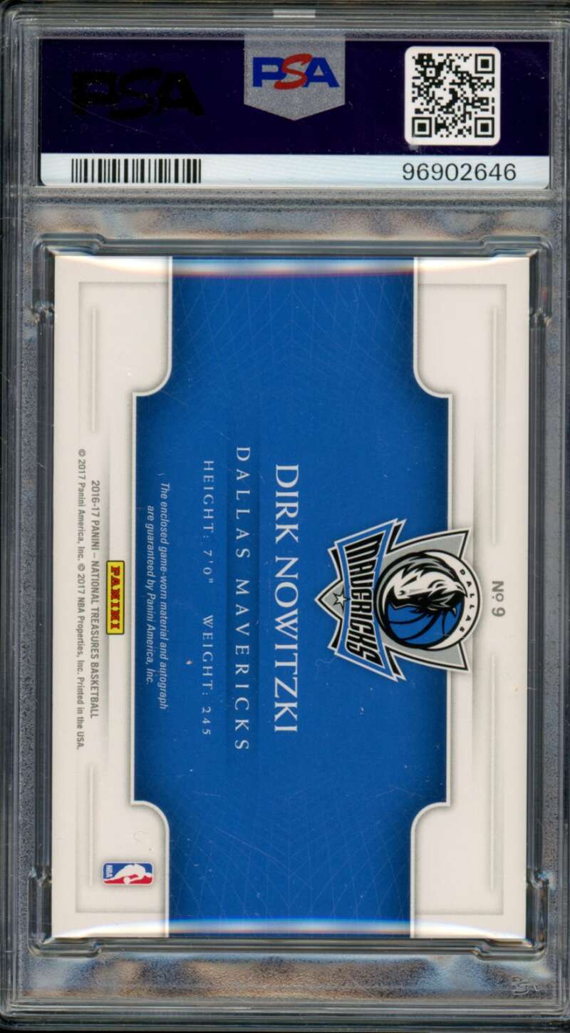 Dirk Nowitzki 2016-17 National Treasures Game Gear Triple Auto (1/35) #9 PSA 9 Image 2