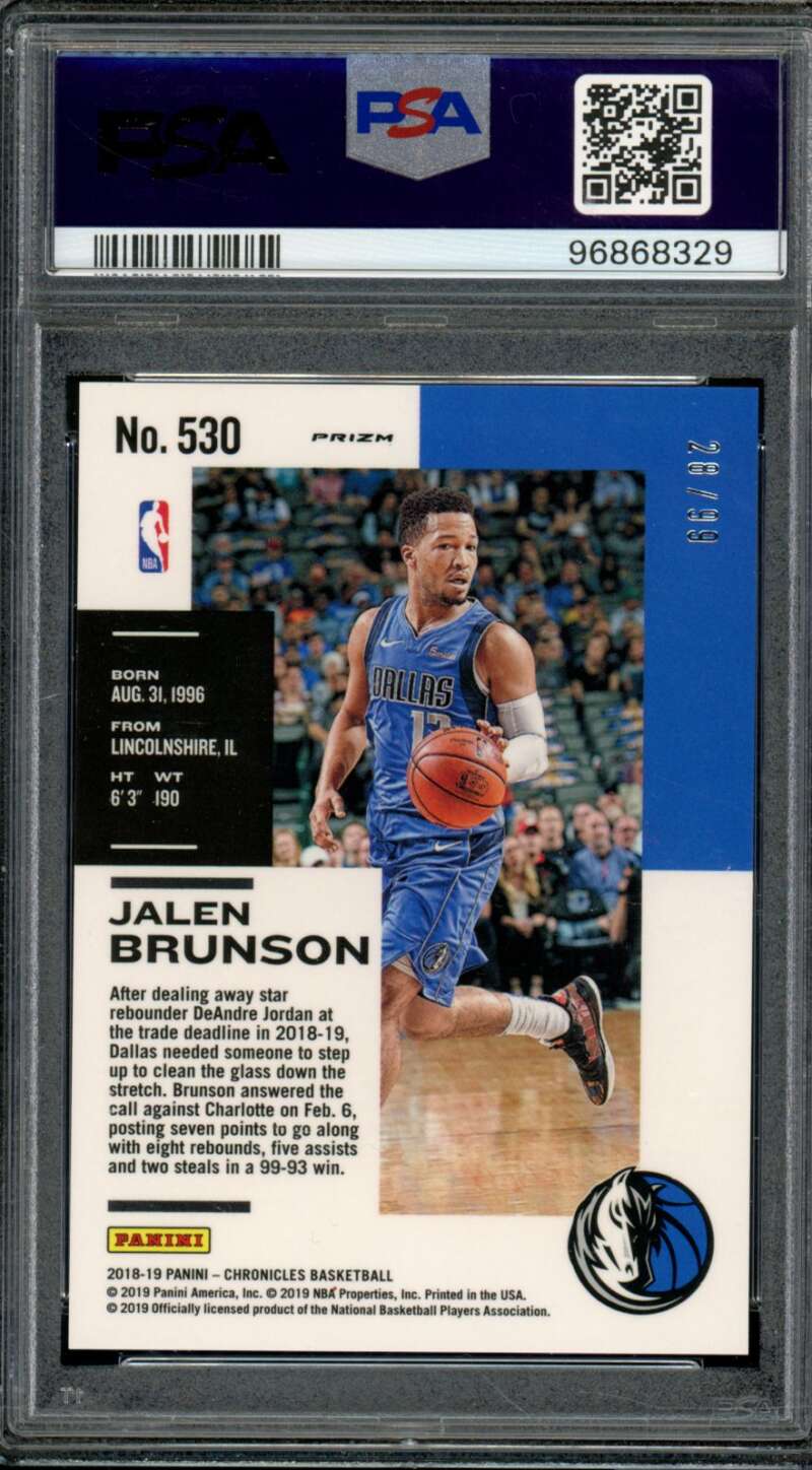 Jalen Brunson Rookie Card 2018-19 Panini Chronicles Blue (pop 3) #530 PSA 10 Image 2