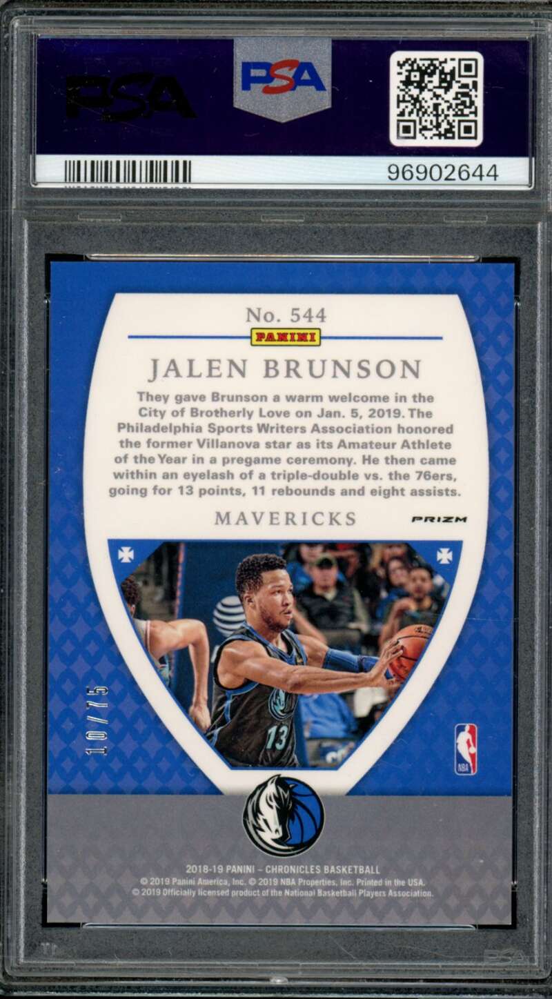 Jalen Brunson Rookie 2018-19 Panini Chronicles Pink Crusade (pop 2) #544 PSA 9 Image 2