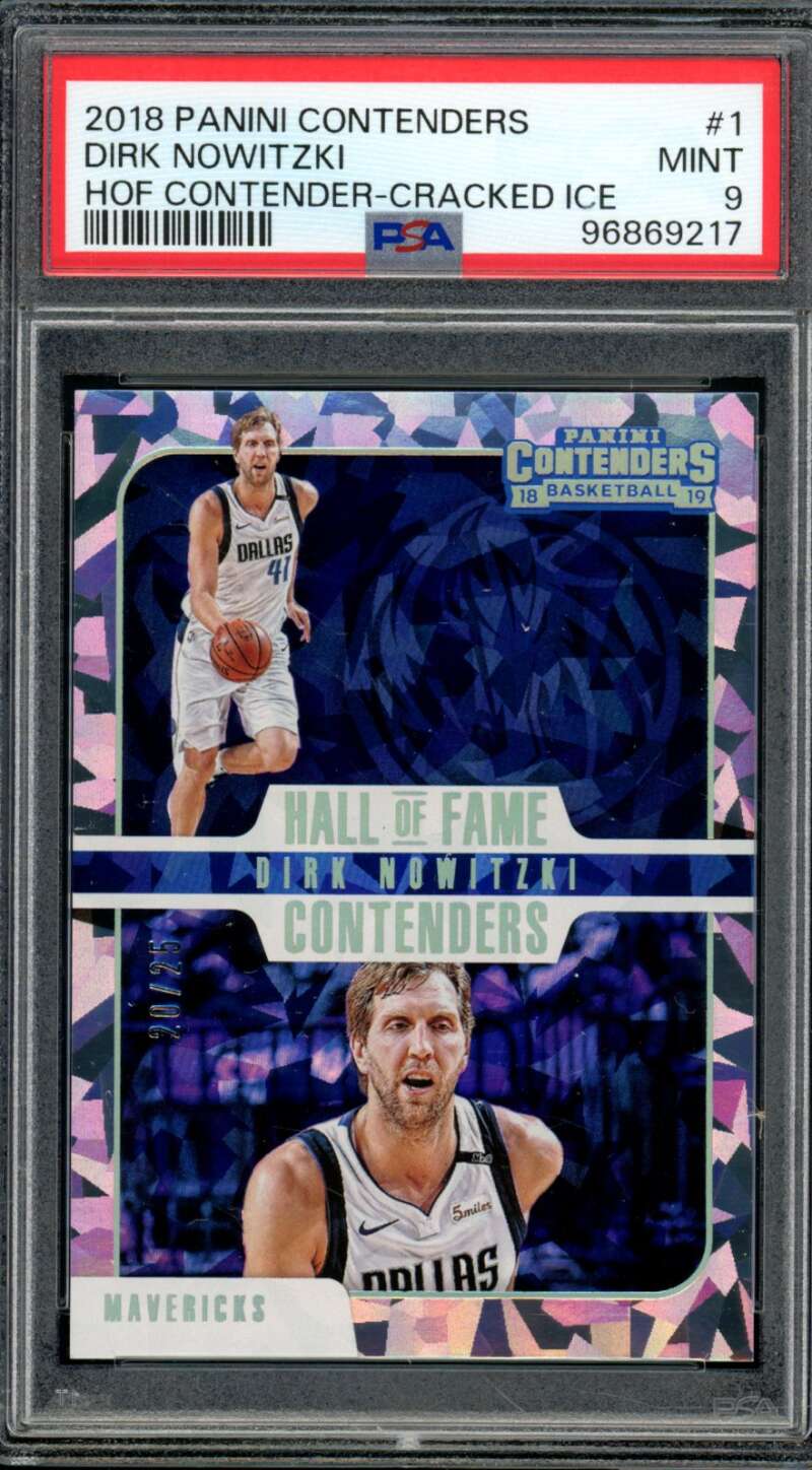 Dirk Nowitzki 2018-19 Panini Contenders HOF Cracked Ice (20/25) (pop 3) #1 PSA 9 Image 1