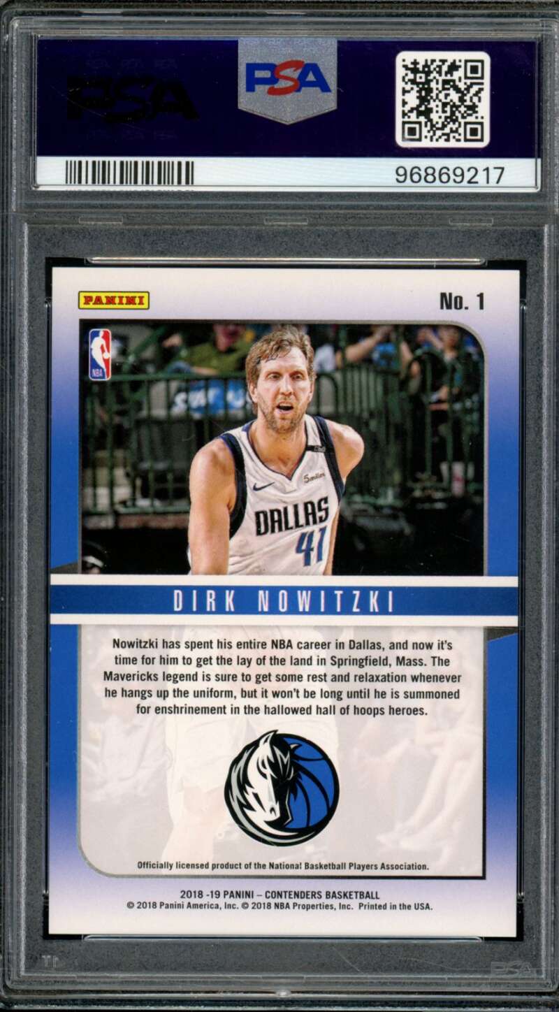 Dirk Nowitzki 2018-19 Panini Contenders HOF Cracked Ice (20/25) (pop 3) #1 PSA 9 Image 2